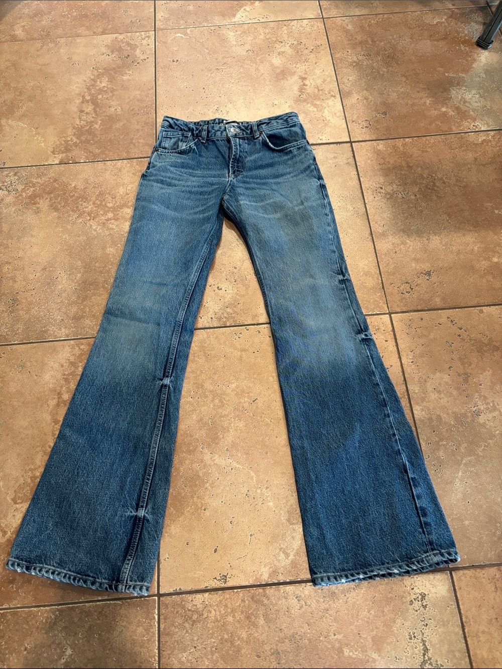 Zara Long length Medium Blue Flare Jeans